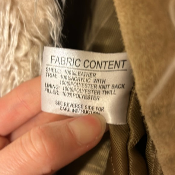 Vintage suede leather long faux fur sherpa trim beige long sleeve coat jacket - Picture 7 of 8